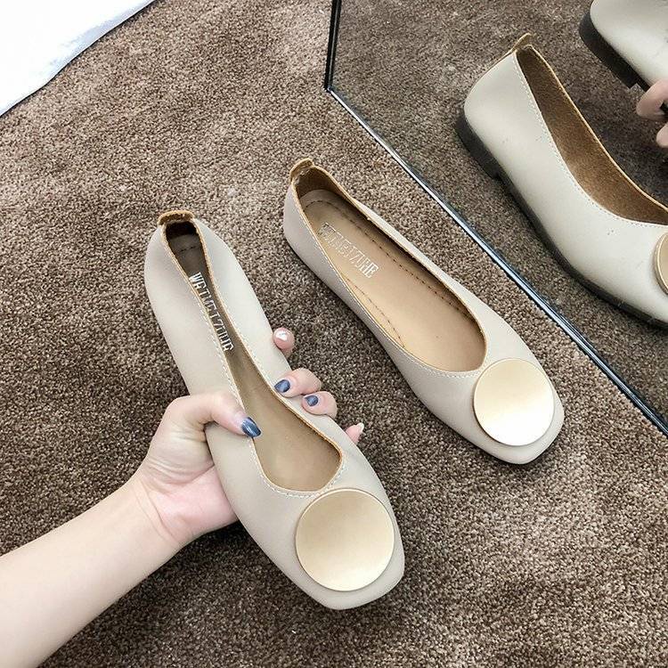 Giày Búp Bê Mũi Tròn Đế Bằng Miệng Nông Cài Khóa Kim Loại Thời Trang Xuân Hè Hàn Quốc Hàng Mới Dành Cho Bạn Nữ 2022