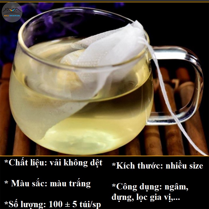 Combo 100 Túi Lọc Trà, Thảo Dược Dây Rút, Nhiều Kích Thước Chất Liệu Không Dệt