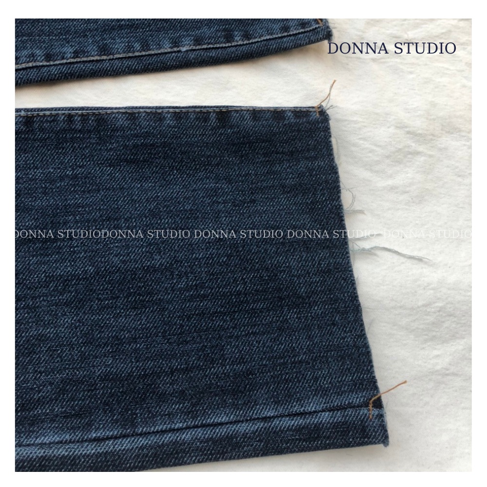 Quần Bò Nữ Ống Đứng Xanh Đậm Cắt Gấu DONNA Quần Jean Tôn Dáng Chất Lượng Cao