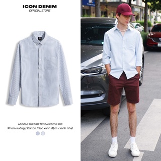 Áo Sơ Mi Oxford Nam ICON DENIM Tay Dài Có Túi Sọc SM011030