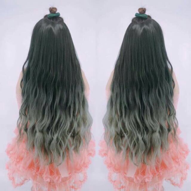 Tóc giả đẹp / Free ship 99k / Tóc giả kẹp u xoăn trục omber xanh rêu