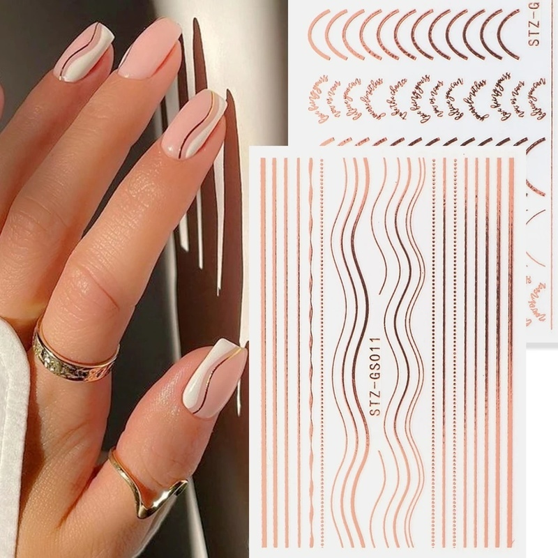 1 Tờ Nhãn Dán Trang Trí Móng Tay Họa Tiết Gợn Sóng Bằng Kim Loại Kiểu Pháp DIY