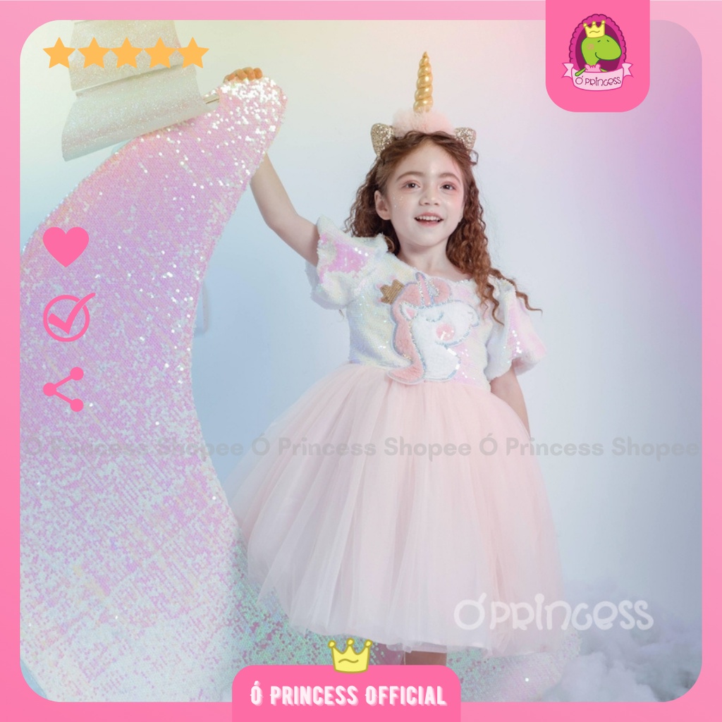 Váy công chúa Unicorn cho bé tay bồng đáng yêu, bồng bềnh ngọt ngào lấp lánh kim sa [DU04]