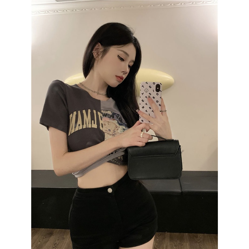 Áo Thun croptop Tay Ngắn Đan Dây Chéo Phong Cách Âu Mỹ Thời Trang Mùa Hè Cho Nữ