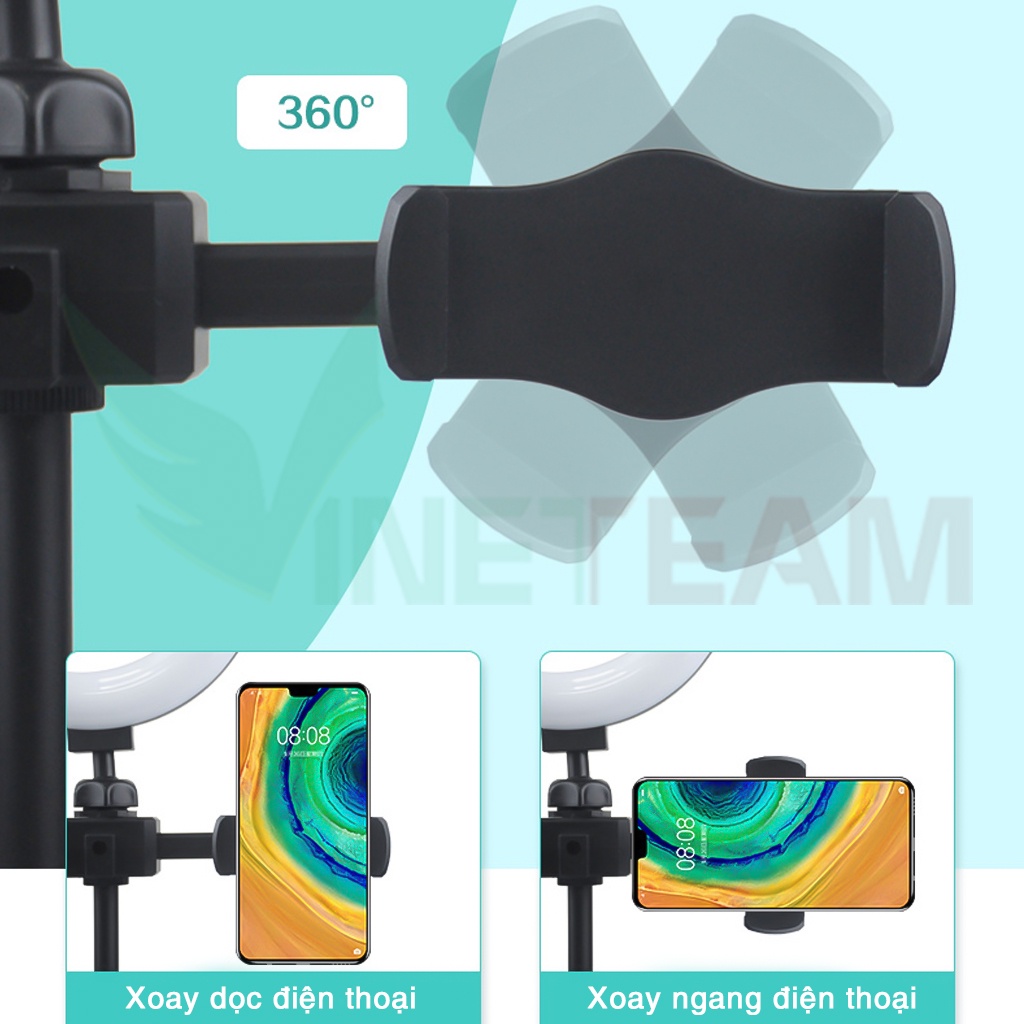Đèn Livestream 3 in 1 Tích Hợp Giá Đỡ 3 Điện Thoại Có 3 Chế Độ Sáng, Kẹp Điện Thoại Để Bàn Quay Video -dc4761