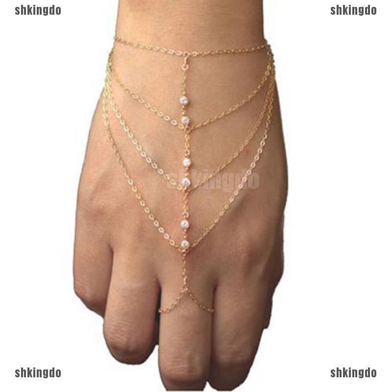 Vòng tay liên kết nhiều lớp bằng hợp kim đính đá giả kiểu dáng độc đáo