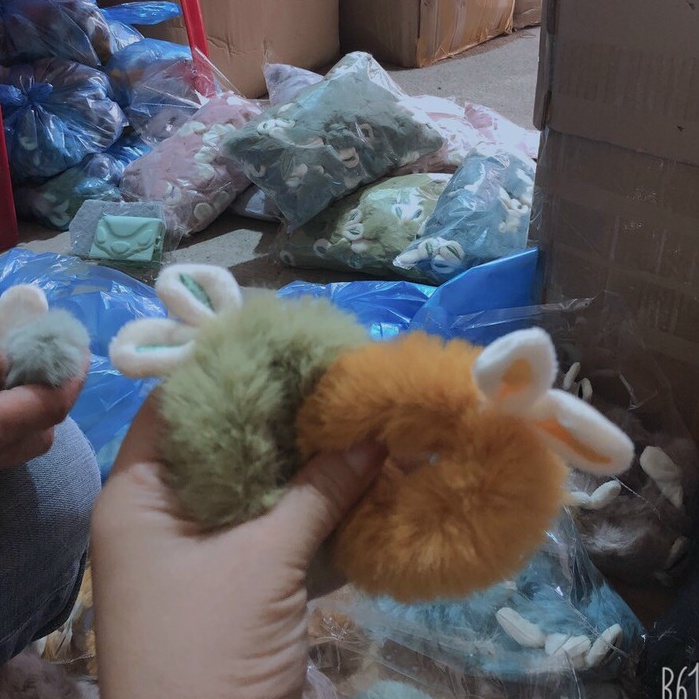 Dây Cột/Buộc/Cặp/Kẹp Tóc Scrunchies Vải Lông Mềm Hình Tai Thỏ Đáng Yêu Phong Cách Hàn Quốc