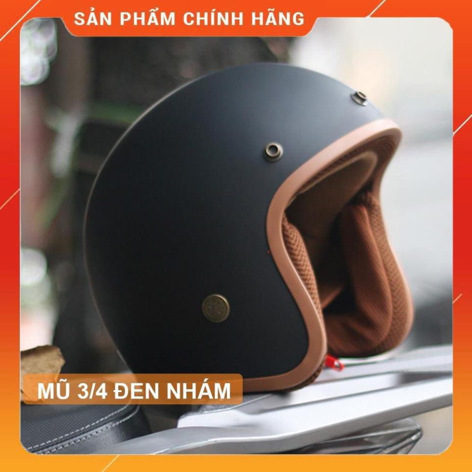 Mũ bảo hiểm 3/4 đầu màu đen cao cấp