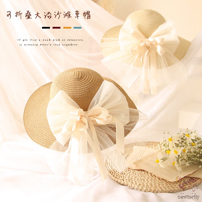 Mũ Cói Đính Nơ Phong Cách Hàn Quốc Xinh Xắn Cho Bé