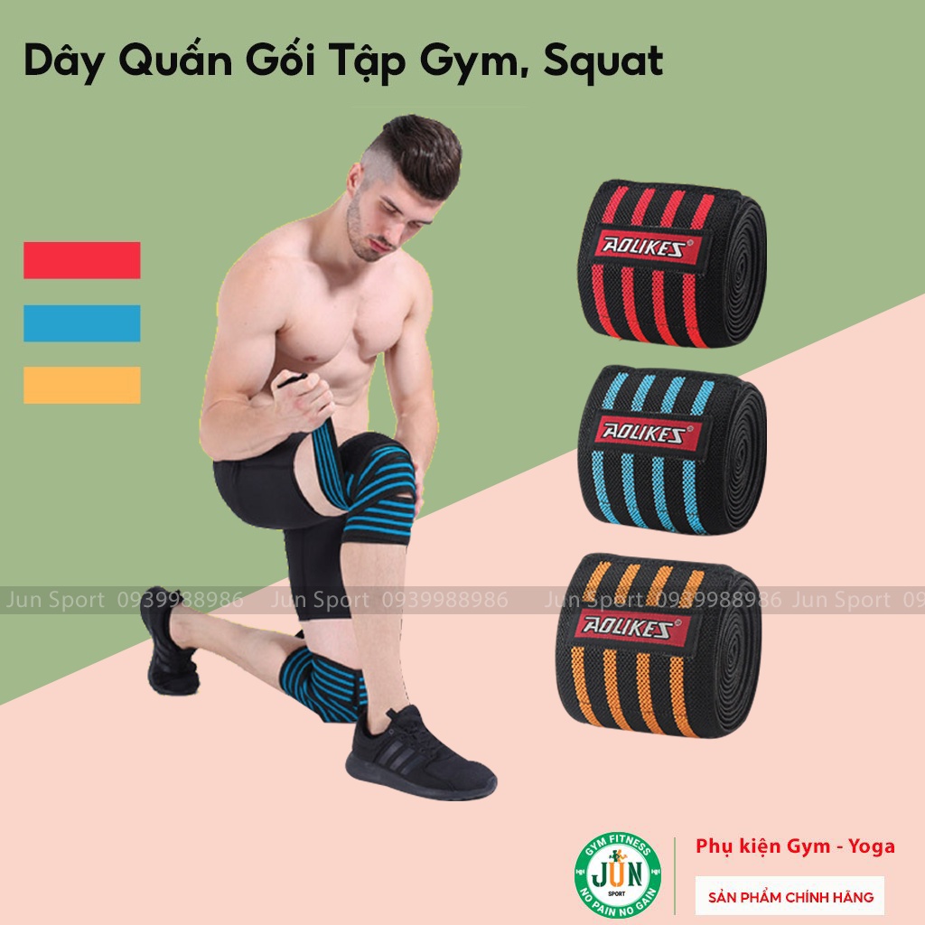 Dây Quấn Đầu Gối Tập GYM, Đai Gối Squat Aolikes Jun Sport size 180 x 8cm