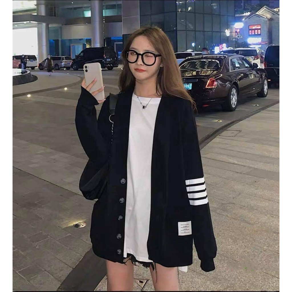 freeship ÁO KHOÁC CADIGAN SỌC TAY THOM NỈ 2 MÀU