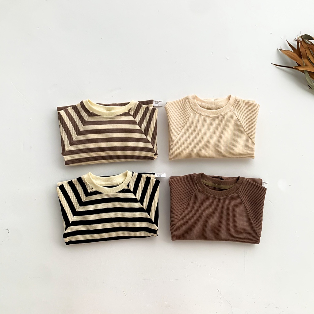 Áo liền quần dài tay bằng cotton họa tiết kẻ sọc thiết kế đơn giản cho bé gái và bé trai mặc tại nhà