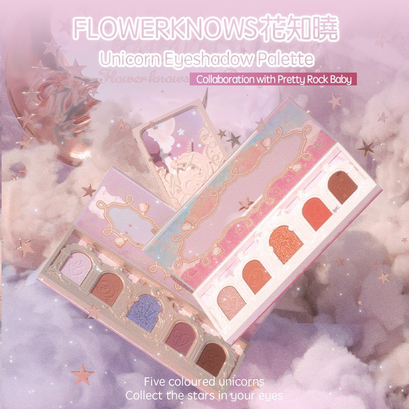 Flower Knows Unicorn Bảng phấn mắt năm màu lấp lánh chống thấm nước 7 kiểu dáng tự chọn