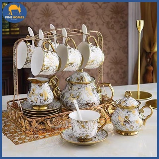 (HÀNG CÓ SẴN) Bộ Ấm Chén Pha Trà Cà Phê Phong Cách Hoàng Gia 22 Món (tặng khăn trải bàn)