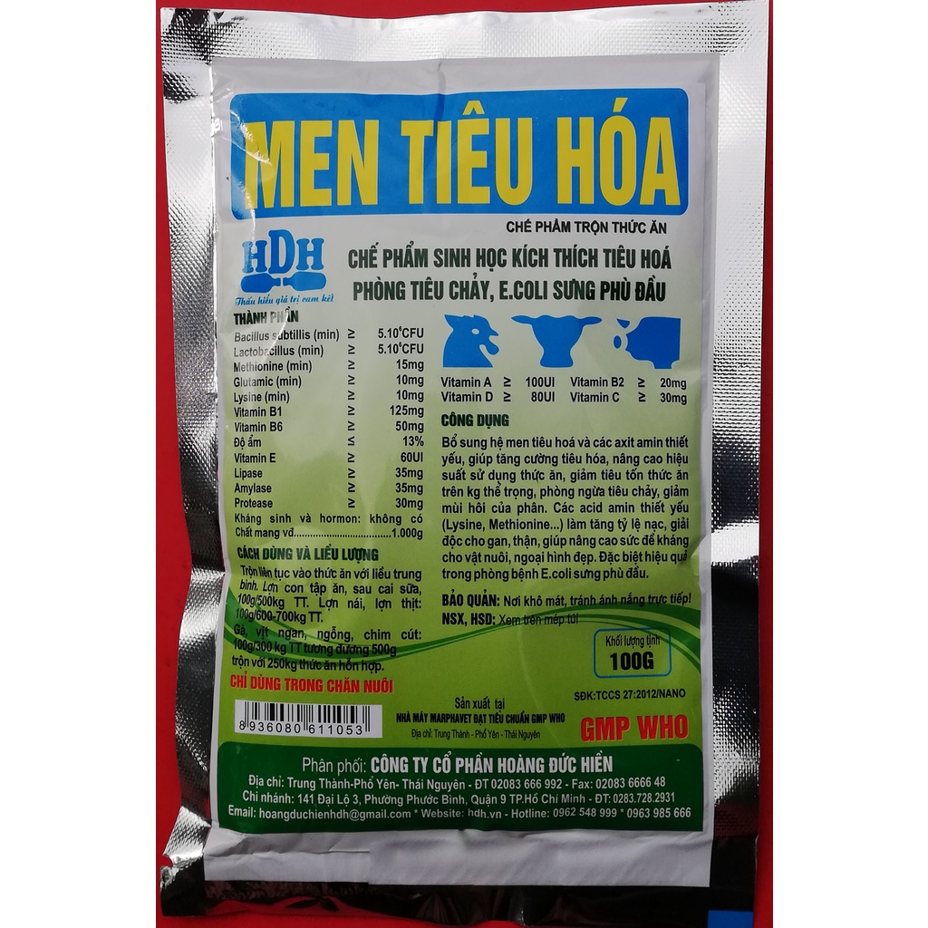 1 gói MEN TIÊU HÓA 100g Chế phẩm sinh học kích thích tiêu hóa,  phòng tiêu chảy, E.coli sưng phù đầu