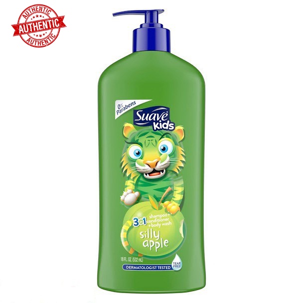 [USA] Sữa tắm, gội & Xả 3in1 cho Bé Suave Kid chai vòi 532ml Táo, Dưa hấu, Dâu không cay mắt - Mỹ