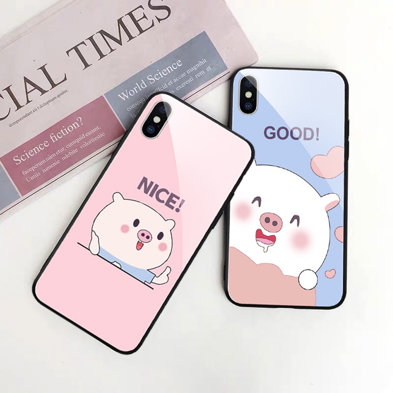 Ốp lưng iphone kính cặp đôi heo tham ăn case 14plus 14 pro max 13 12 promax 11 mini 6 6s 7 8 plus x xr xs Se