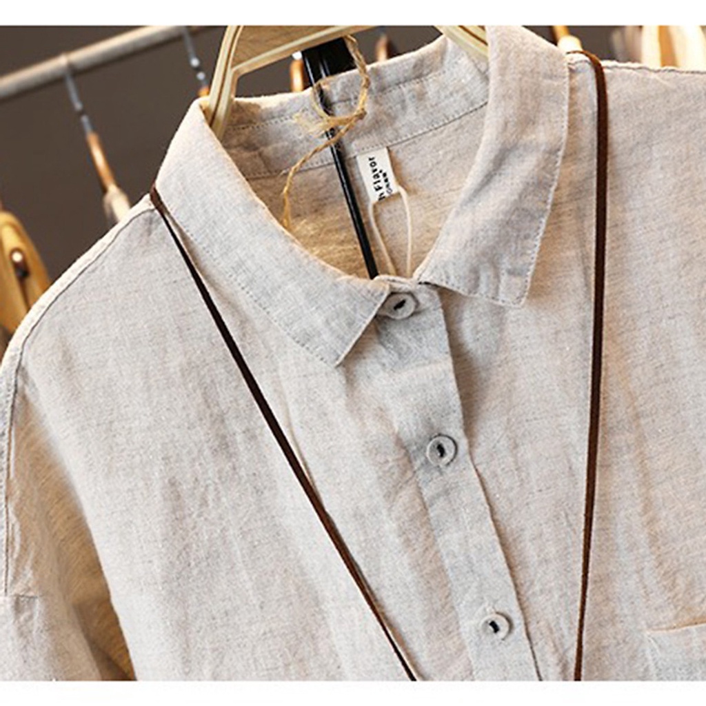 Đầm suông sơ mi dài tay Linen bột Premium form rộng trẻ trung