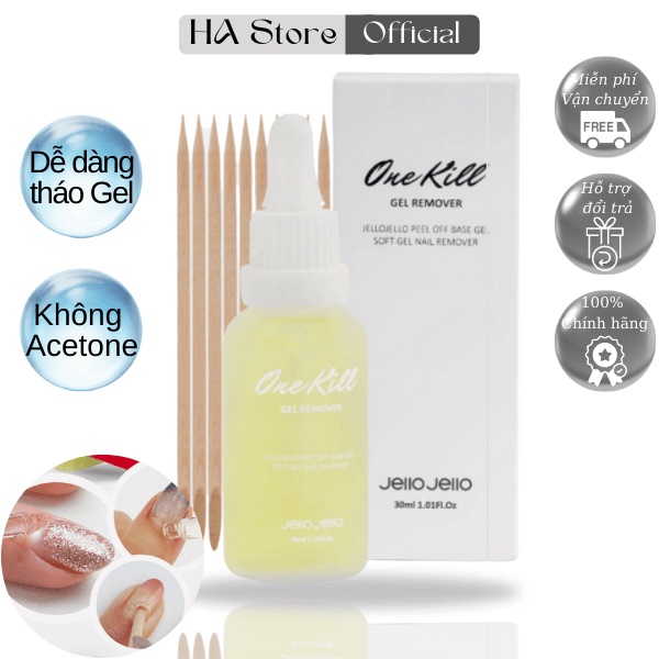 Jello Jello Dung dịch tháo Móng gel Hàn quốc OneKill - Gel Remover 30ml, Loại bỏ lớp gel đơn giản và nhẹ nhàng