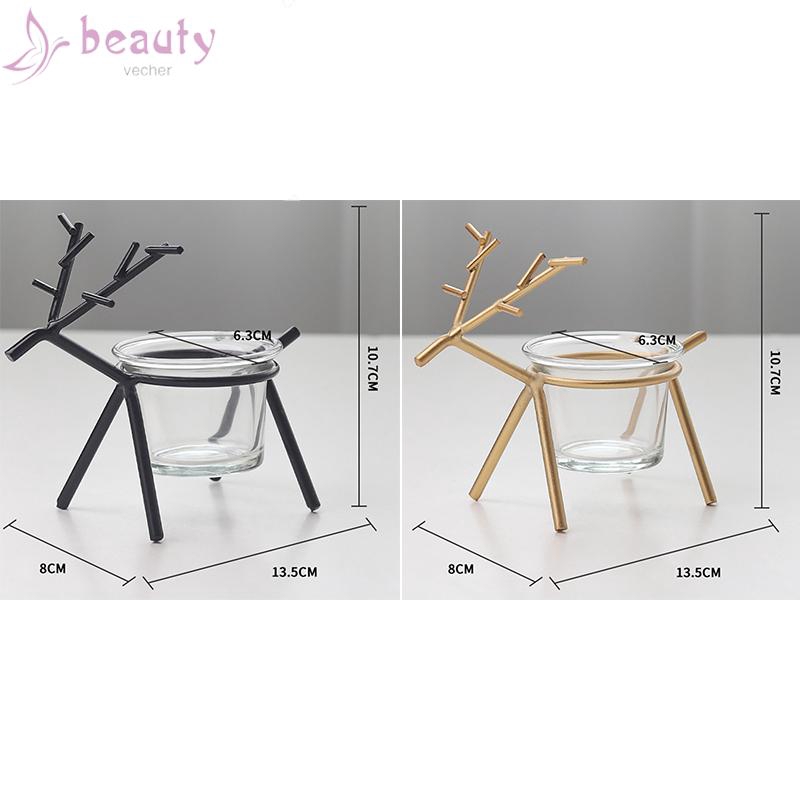 Candlestick Table top Display Holder Wrought iron deer Glass Home Living room Decor European Geometric Stylish