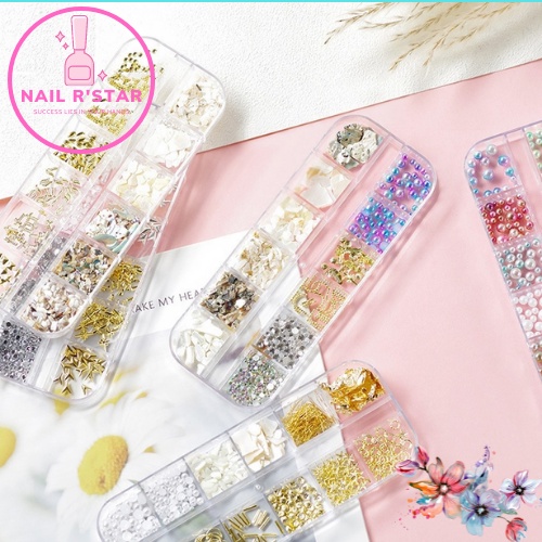 Hộp nhựa 12 ô đựng đá, charm, phụ kiện nail trang trí NAIL R’STAR