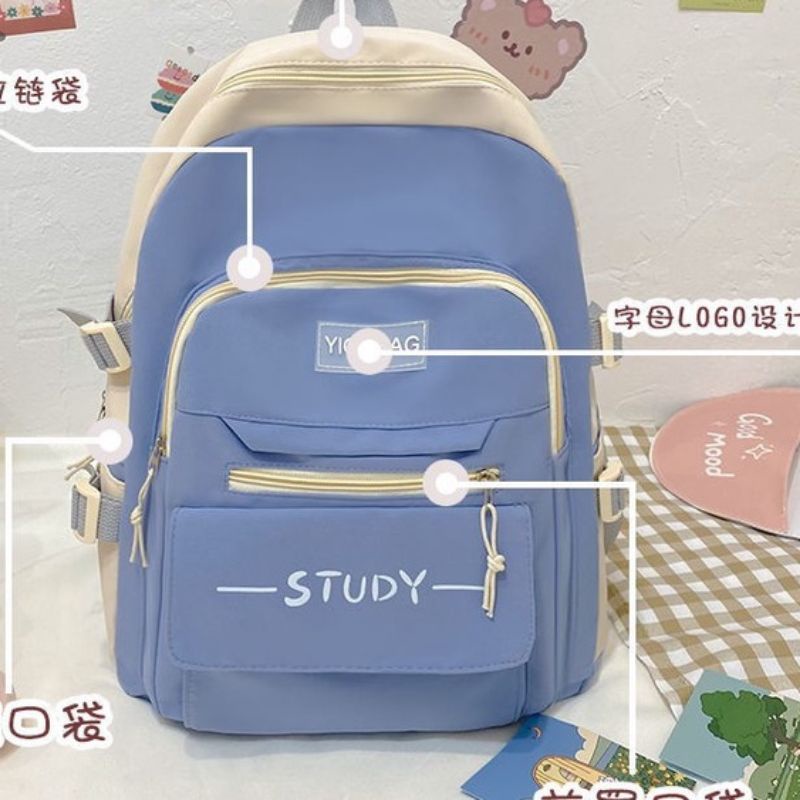 Balo STUDY Balo Nữ Đi Học Đi Chơi Đi Du Lịch Vải Cao Cấp Chống Thấm Thiết Kế Phối Màu Phong Cách Thời Trang Hàn Quốc