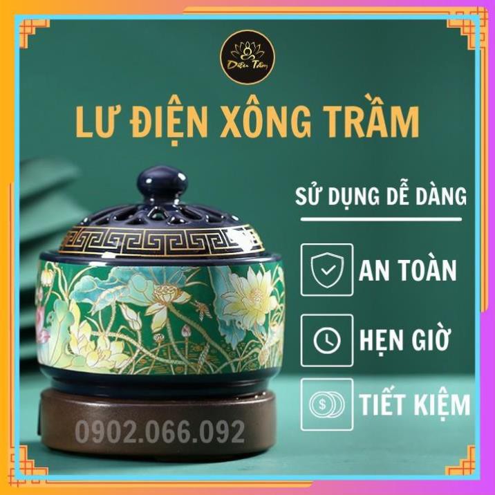 Lư đốt trầm điện, lư đốt trầm hương bằng điện có hẹn giờ chỉnh nhiệt - Chất liệu gốm sứ cao cấp, sang trọng, tiện dụng