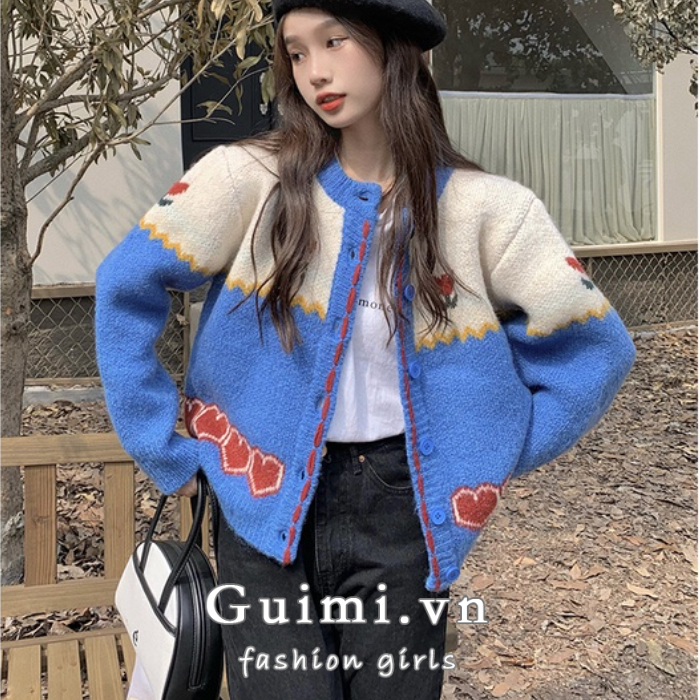 Áo khoác cardigan NZN dệt kim dáng rộng phong cách retro Hàn Quốc cho nữ