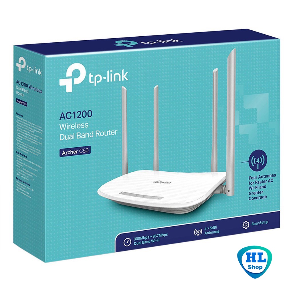 Bộ Phát Wifi TP-Link Archer C50 Ver 6.0 Chuẩn AC 1200Mbps 2 băn tầng 2,4G và 5G chính hảng bảo hành 24 tháng 1 đổi 1