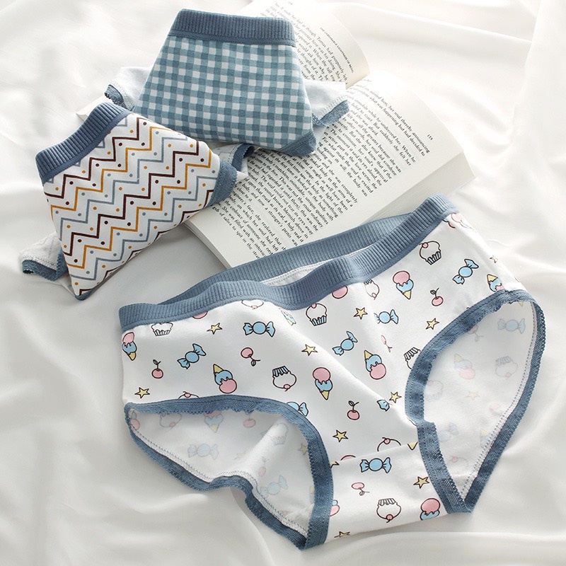 Quần Lót , Quần Chip Nữ Cotton Họa Tiết Kem Siêu Dễ Thương B.A019
