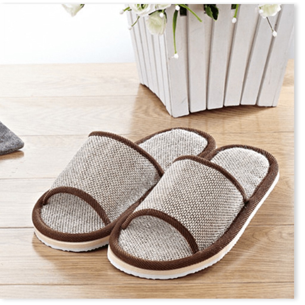 Dép Đi Trong Nhà GILA HOME Chất Liệu Vải Lanh Cao Cấp Đế Bằng Cao Su Không Bị Trơn Trượt