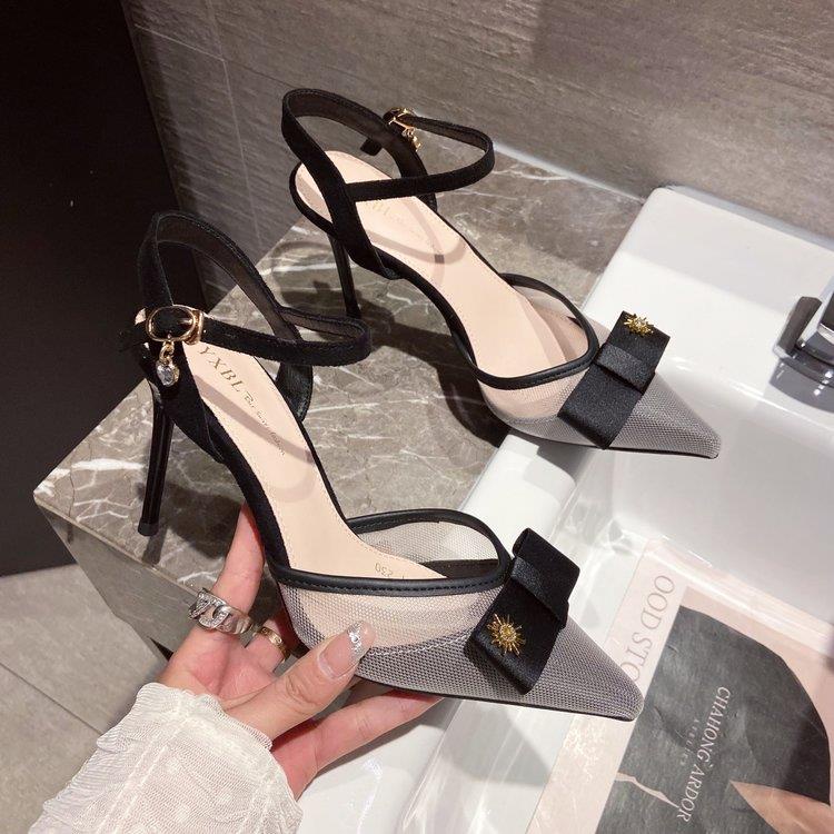 Giày Cao Gót Mũi Nhọn Đính Nơ Thời Trang Xuân Thu 2022 Cho Nữ