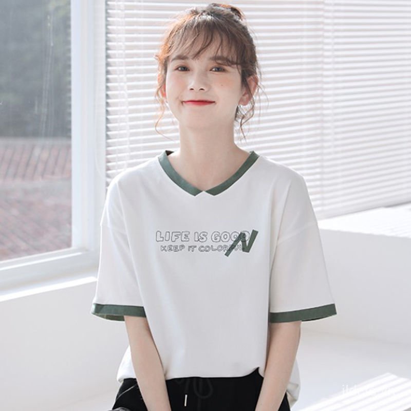 Áo thun cotton tay ngắn dáng rộng phong cách Hàn Quốc thời trang mùa hè mới cho nữ 2021