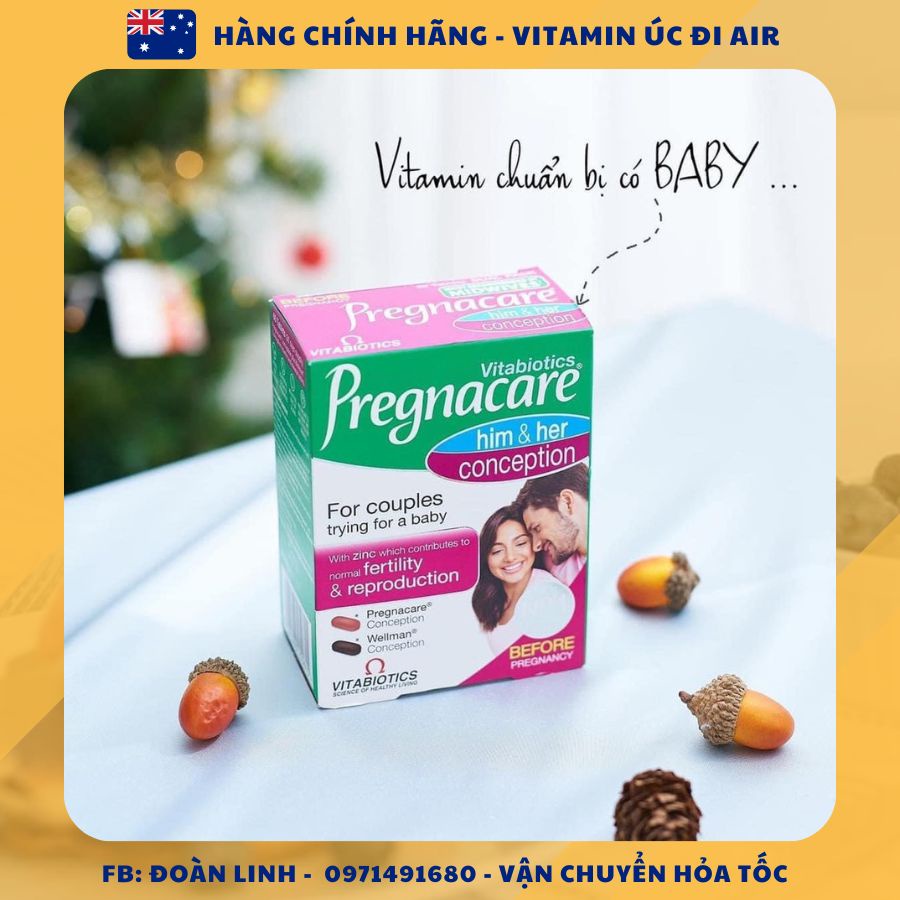 Vitamin Pregnacare Him and Her Conception tăng khả năng thụ thai cho 2 vợ chồng, Hàng chuẩn uk đi air,