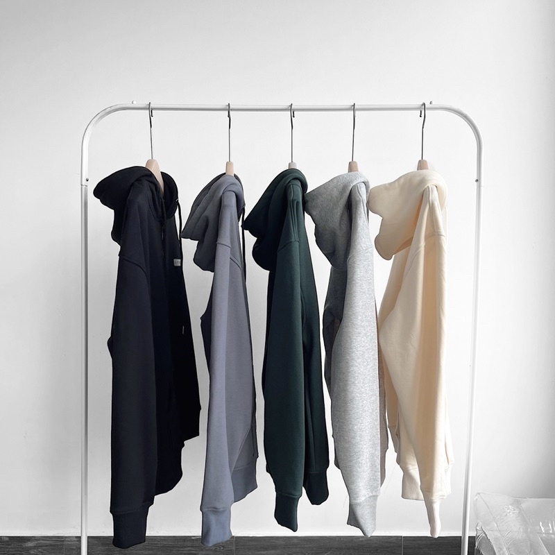 Áo hoodie nam nữ,thiết kế zip trơn đính logo cao su