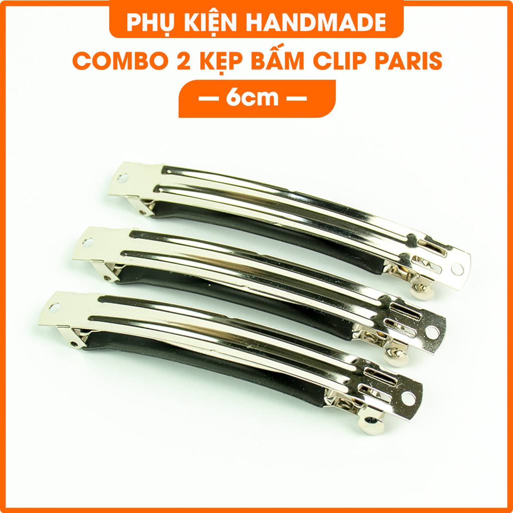 Combo 2 sườn kẹp tóc bấm Clip Paris loại tốt có bọc nhựa, thép dày cứng cho handmade 6cm