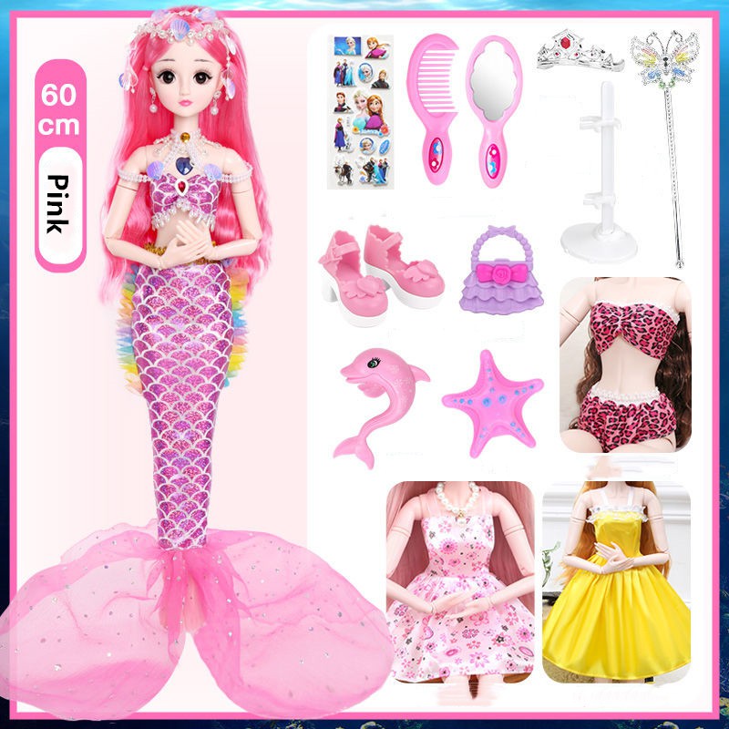 Bộ đồ chơi búp bê Barbie công chúa nhân ngư 60CM kèm phụ kiện xinh xắn kích thước lớn cho bé gái