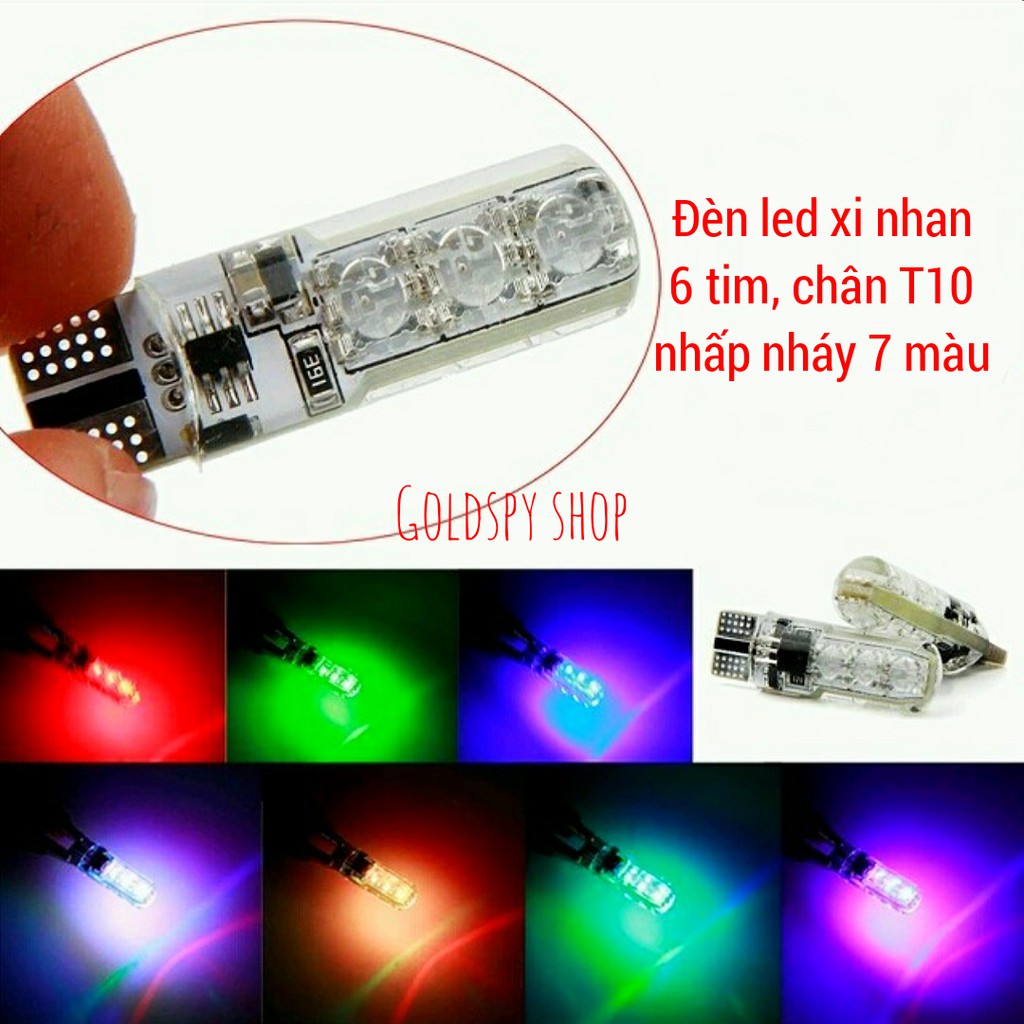 [Mã LIFEAUMAY giảm 10% tối đa 30k đơn 150k] Đèn led xi nhan 6 tim nhấp nháy 7 màu [ chân t10 giá 1 cái ]