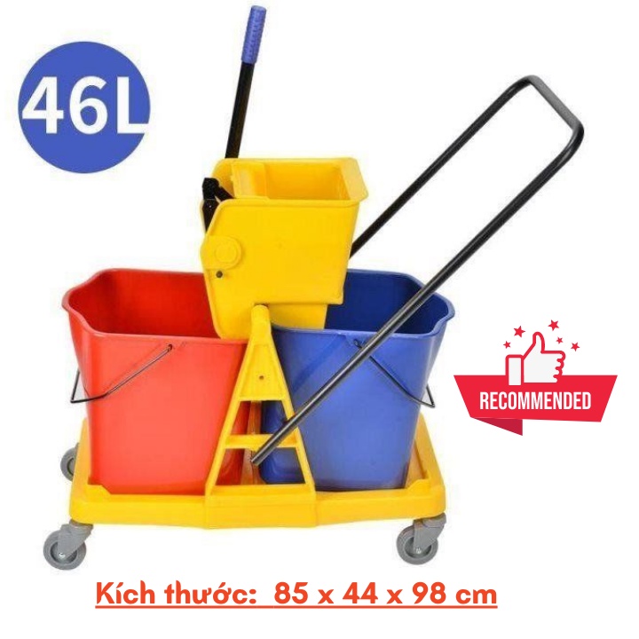 XE VẮT MÓP ĐÔI 46L XE LAU NHÀ CÔNG NGHIỆP, XE LAU NHÀ 2 NGĂN
