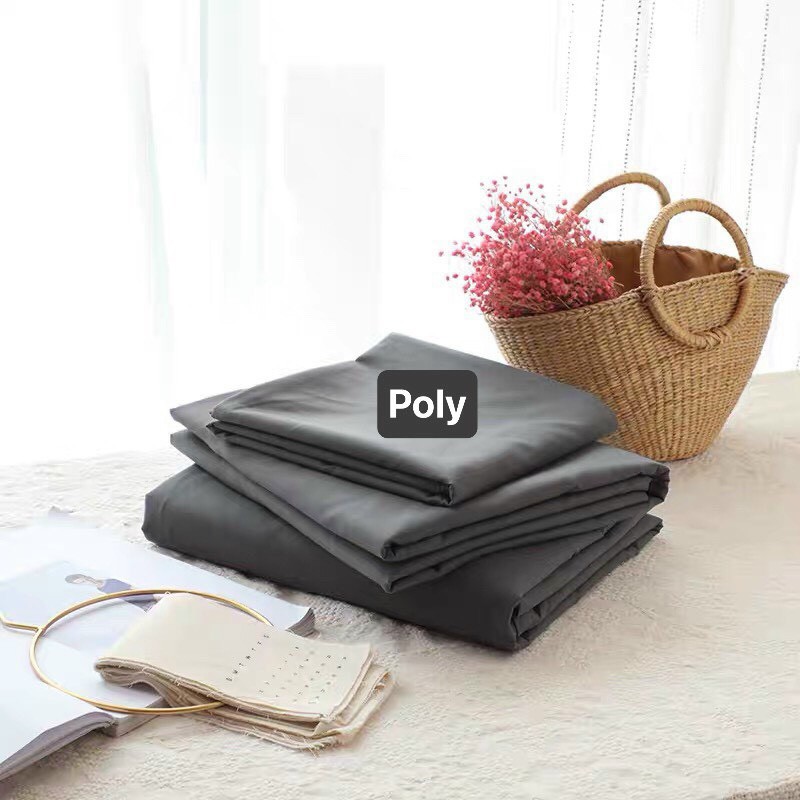 Bộ chăn ga gối drap giường chất cotton poly ghi trơn