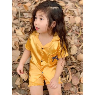 BỘ PIJAMA PHI LỤA CỘC CỔ BÈO CHO BÉ GÁI