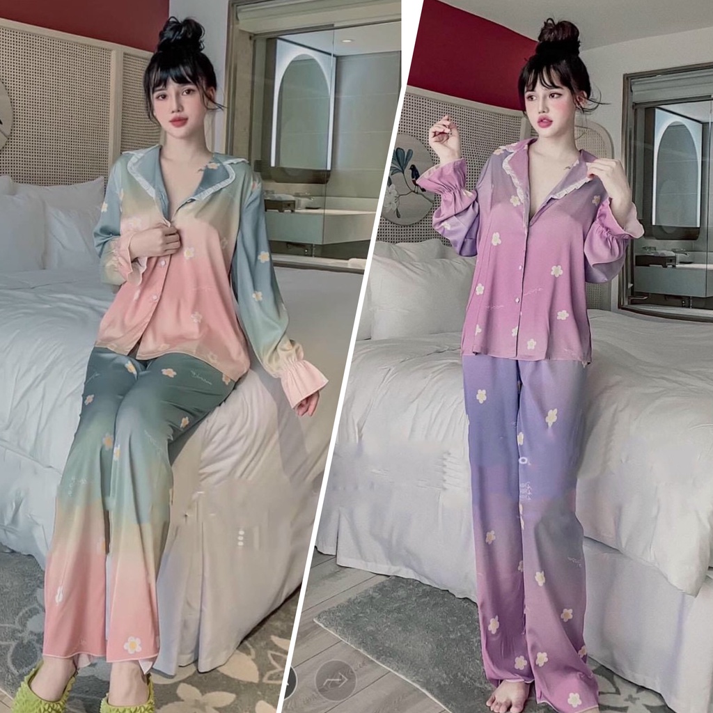 BỘ NGỦ LỤA DÀI TAY loang mango mềm mịn / pyjama tay dài