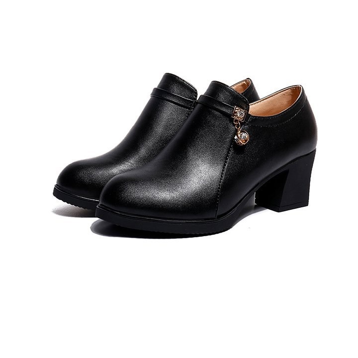 [ĐẸP CHẤT] Giày boot nữ gót vuông đế thô 5 phân 6 phân pha lê tròn cao cấp retro S113
