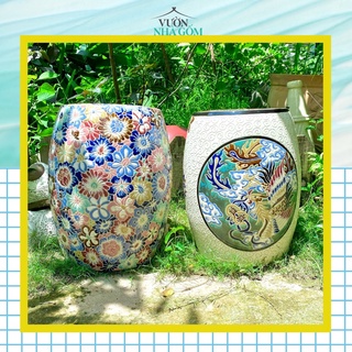 Đôn ghế gốm, chạm khắc hoạ tiết, Đôn kê gốm, họa tiết khắc thủ công -VƯờn Nhà Gốm