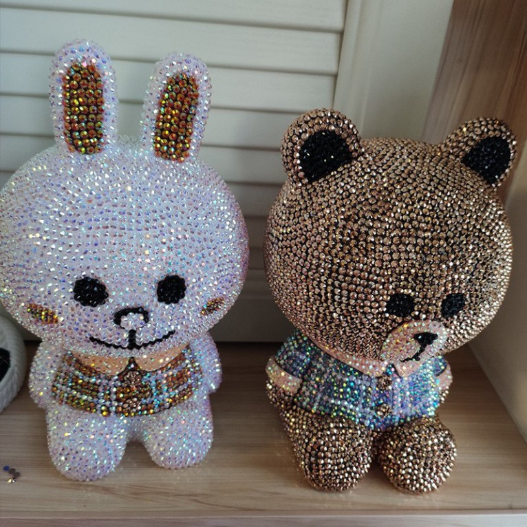 Gấu đính đá handmade gấu nâu thỏ trắng, gấu brown thỏ cony line friends đính đá, tiết kiệm đáng yêu