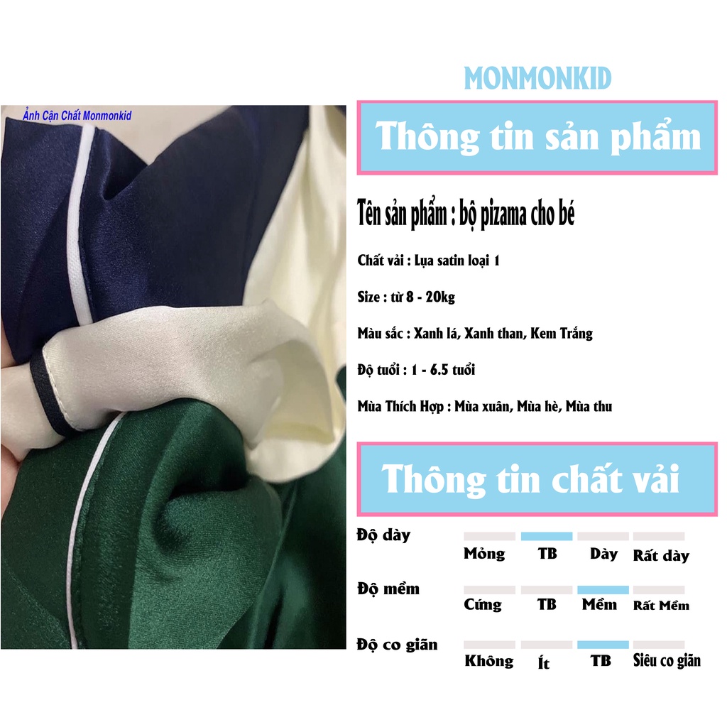 Pijama cho bé Monmonkid Bộ ngủ cộc tay trai gái đều mặc nhà được chất lụa mềm mát từ 8 Đến 20kg