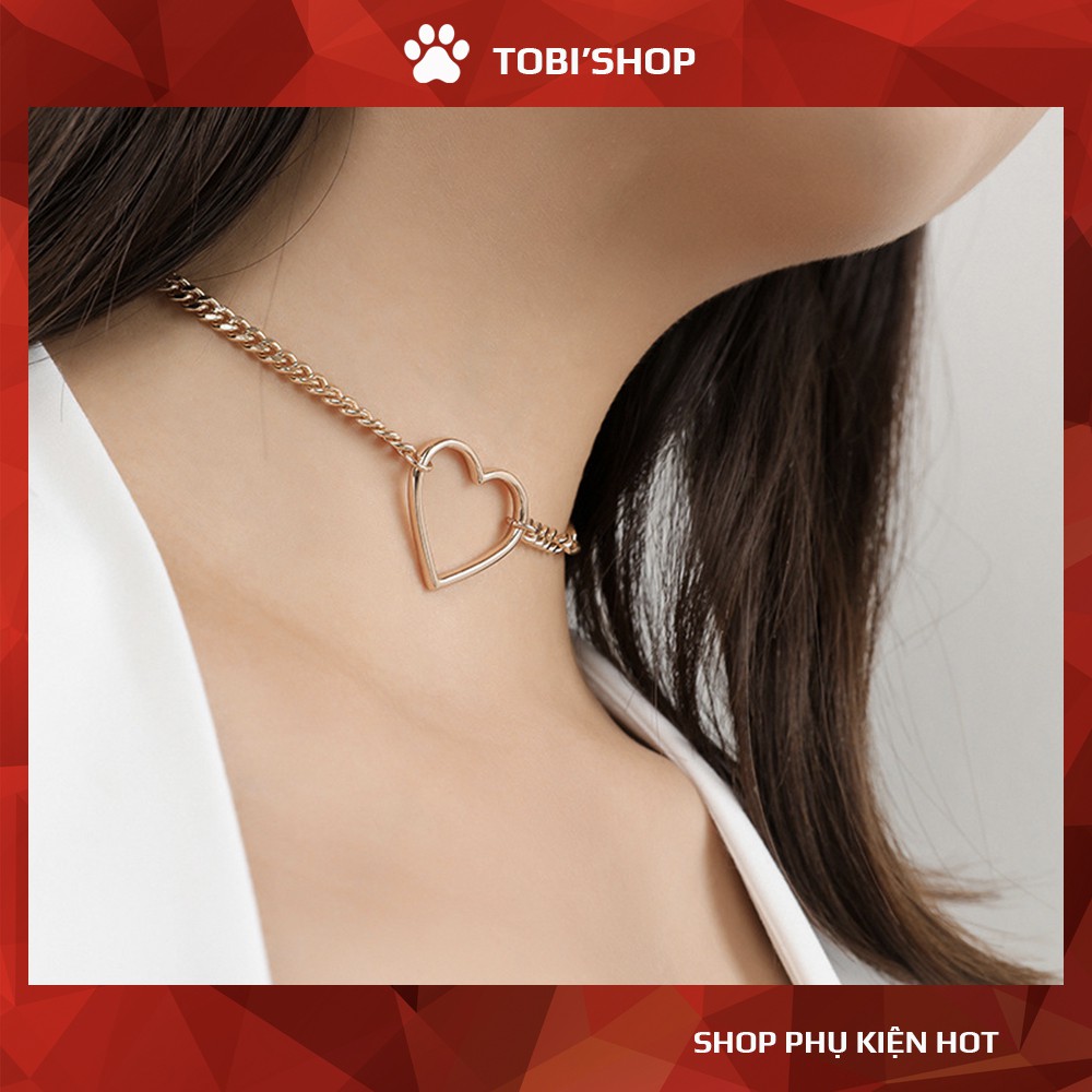 Dây chuyền chocker TOBI STORE cổ mắt xích mặt trái tim style đơn giản NO SKU 69