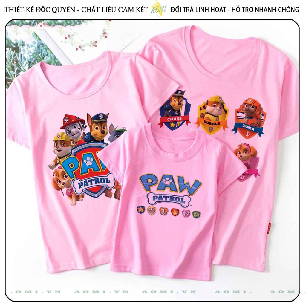 ÁO THUN đội chó cứu hộ UNISEX PHÔNG HỒNG TAY NGẮN NAM NỮ GIA ĐÌNH CẶP ĐÔI SIZE TRẺ EM BÉ TRAI GÁI AOMIVN