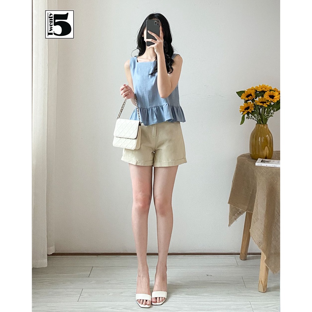 Áo kiểu nữ sát nách bèo viền 2 nơ thắt lưng Twentyfive N1051