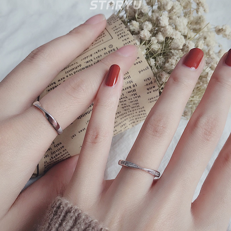 Nhẫn đôi mạ bạc S925 có thể điều chỉnh kích thước